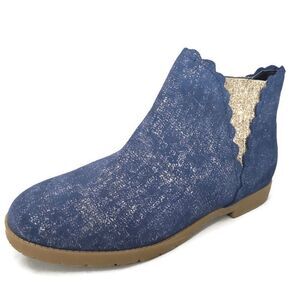 LANDS END Blue/Gold Sparkle Zip Bootie Size 6M